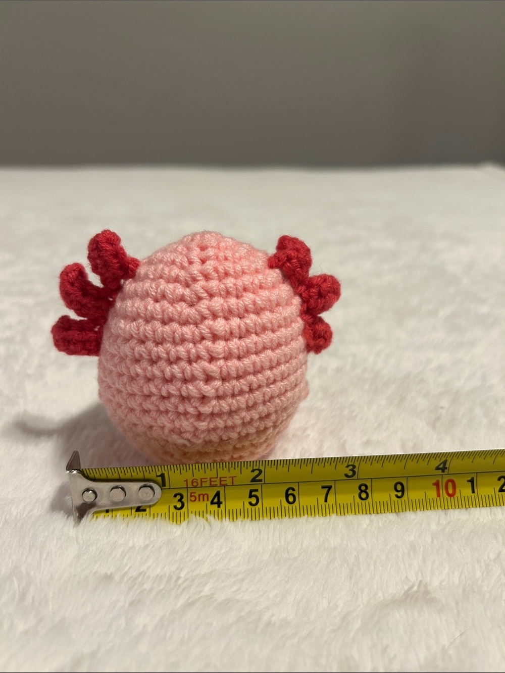 Pink Crochet Axolotl Plush with dark Pink Gills emotional gift - Picture 3 of 4